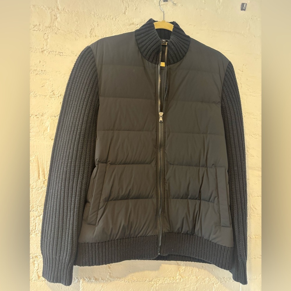 James Perse Black Quilted Bomber Jacket with Knit Sleeves